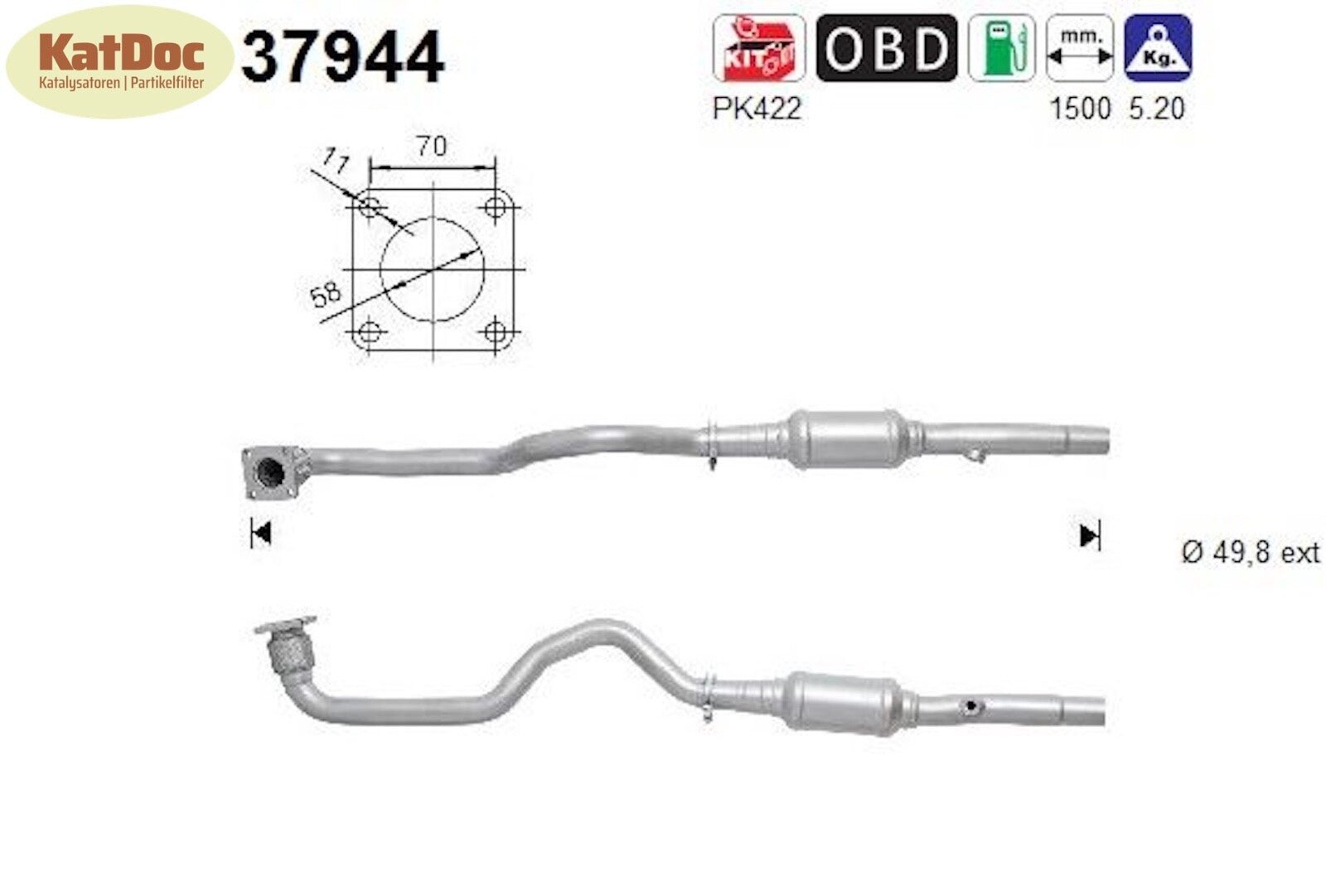 Katalysator Seat Leon/Toledo, Skoda Octavia, VW Golf 4/Bora, 1.4, 55kW, Euro 4 - KatDoc