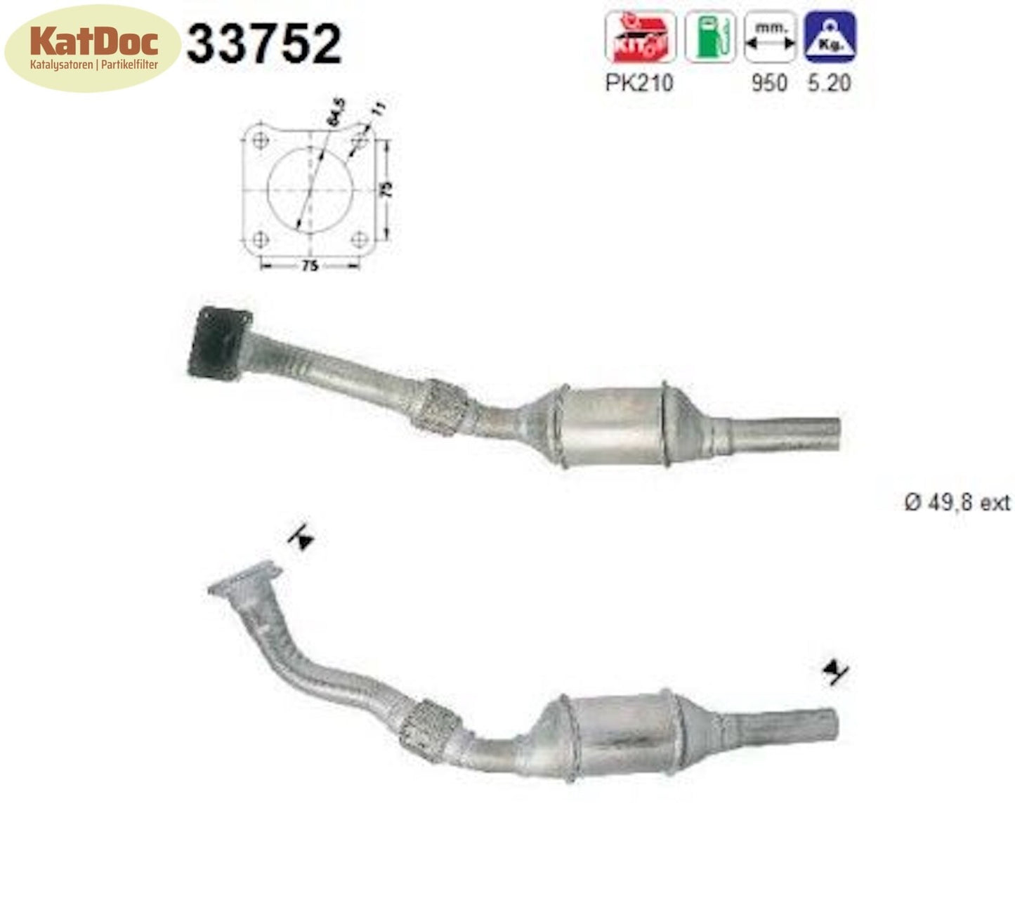 Katalysator für Seat Cordoba/Ibiza/Inca,VW Polo/Caddy, 1.6/1.8, 55/66kW,Euro 1&2 - KatDoc