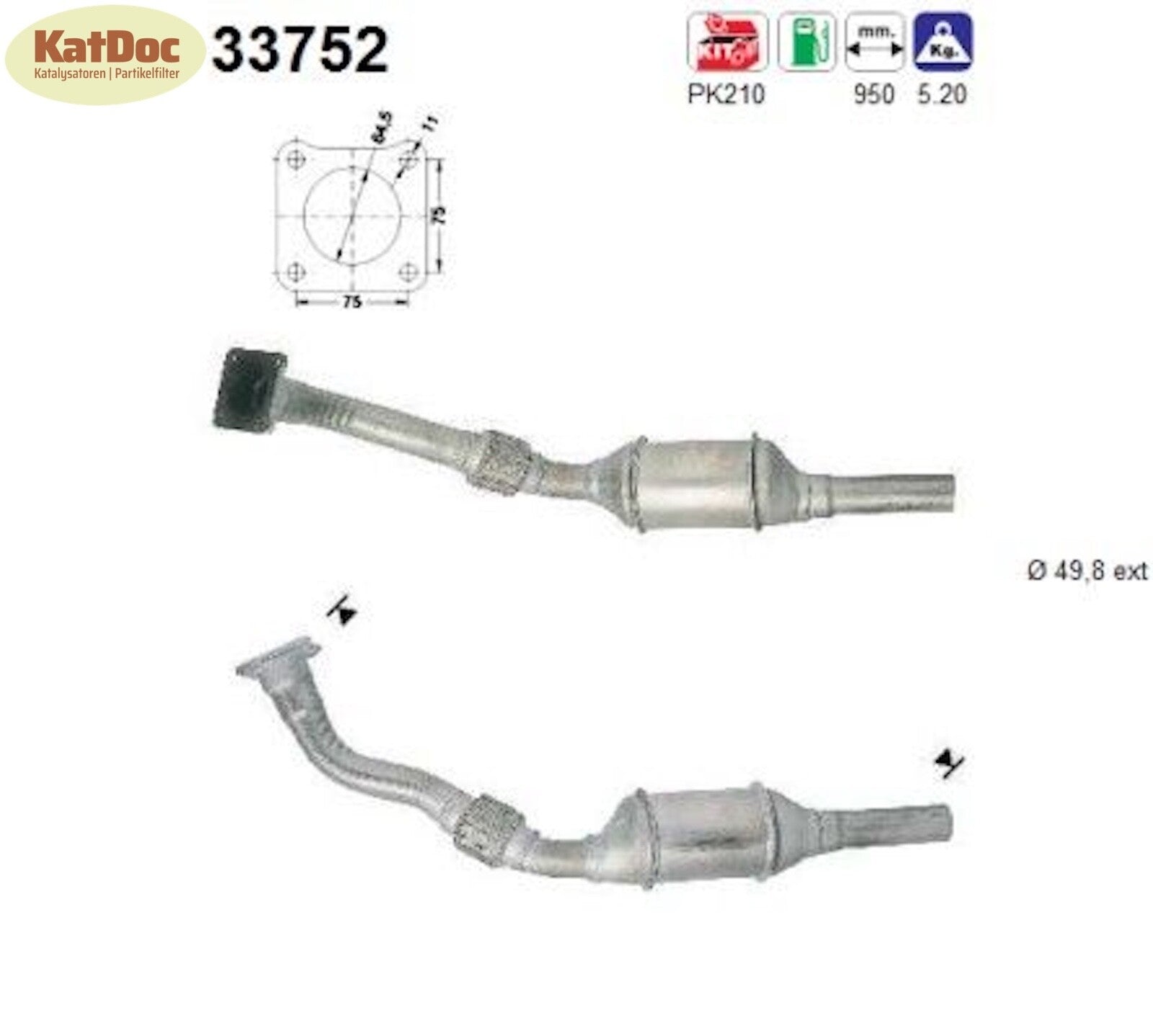 Katalysator für Seat Cordoba/Ibiza/Inca,VW Polo/Caddy, 1.6/1.8, 55/66kW,Euro 1&2 - KatDoc