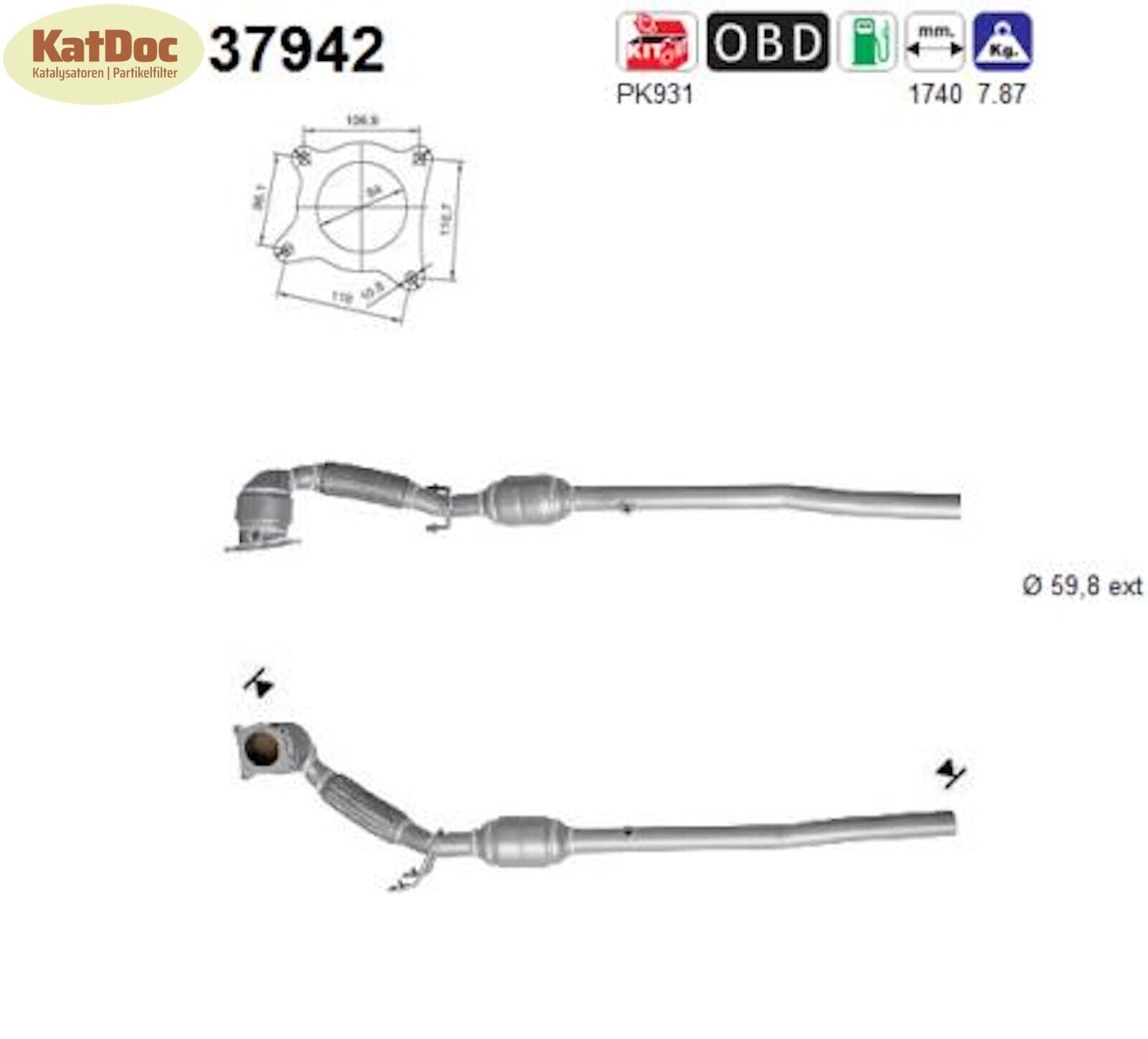 Katalysator für Audi, Seat, VW, 2.0 TFSI/GTI, 136/147kW, Euro 4 - KatDoc