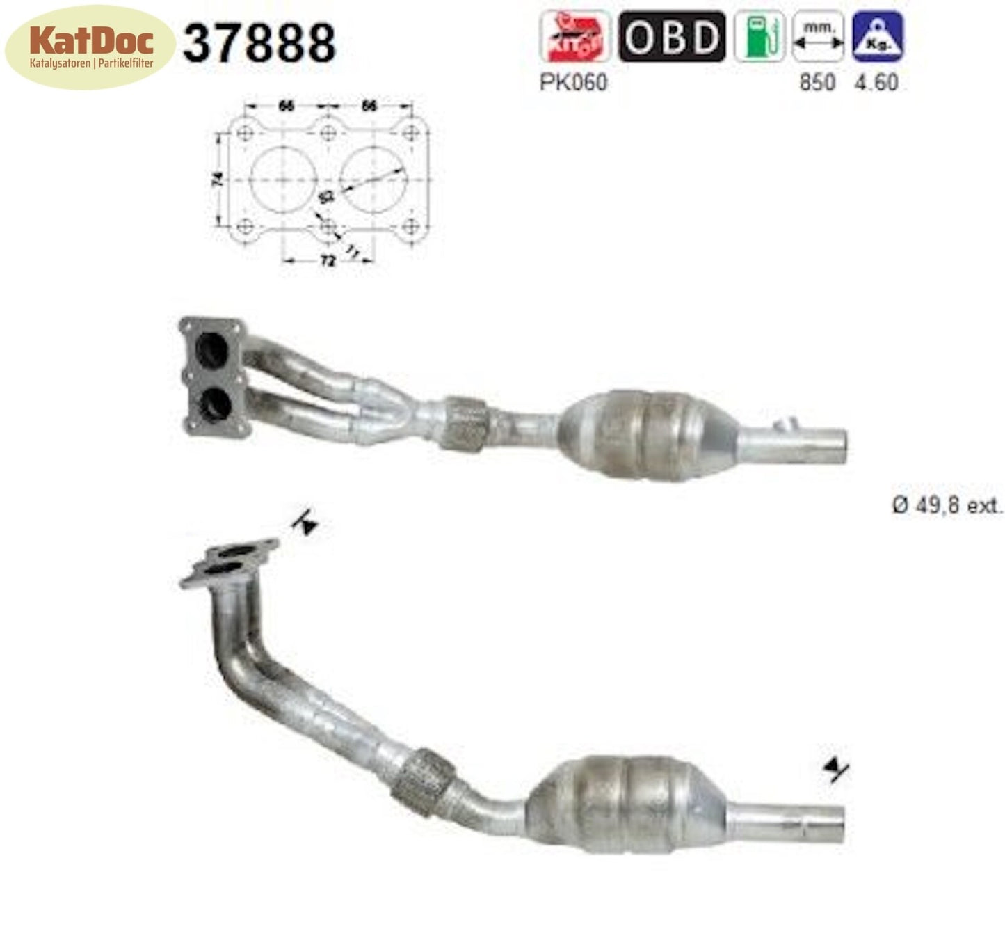 Katalysator für Seat Cordoba/Ibiza, VW Polo, 1.6, 74kW, Euro 3 - KatDoc