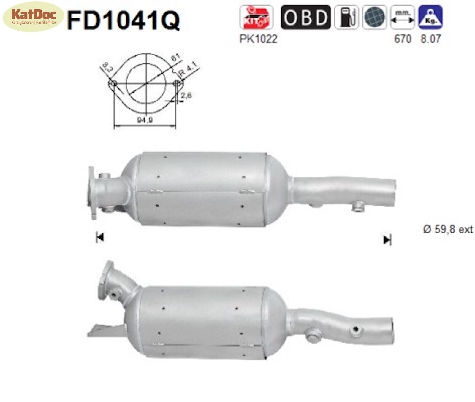 Ruß - Partikelfilter für Renault Espace 4,2.0/2.2,dCi,102/110kW,Silizium, Euro 4 - KatDoc