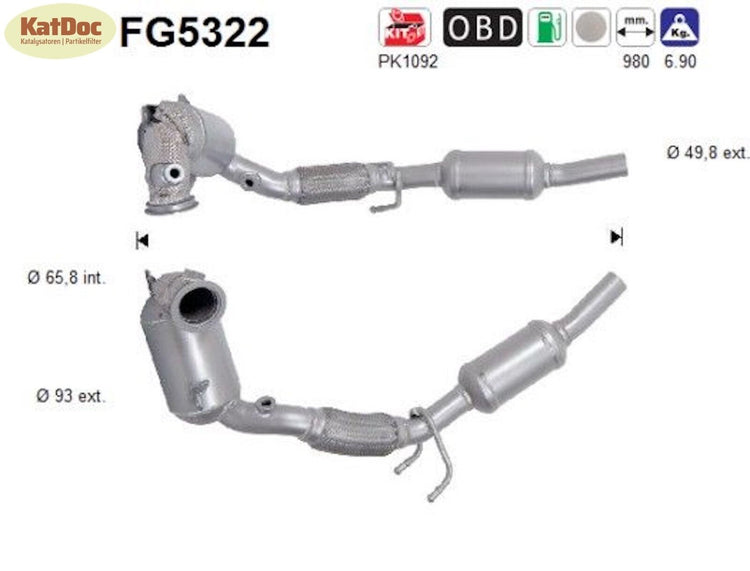 Ruß - Partikelfilter inkl.Katalysator für Audi/Seat/Skoda/VW, 1.0, Euro 6 - KatDoc