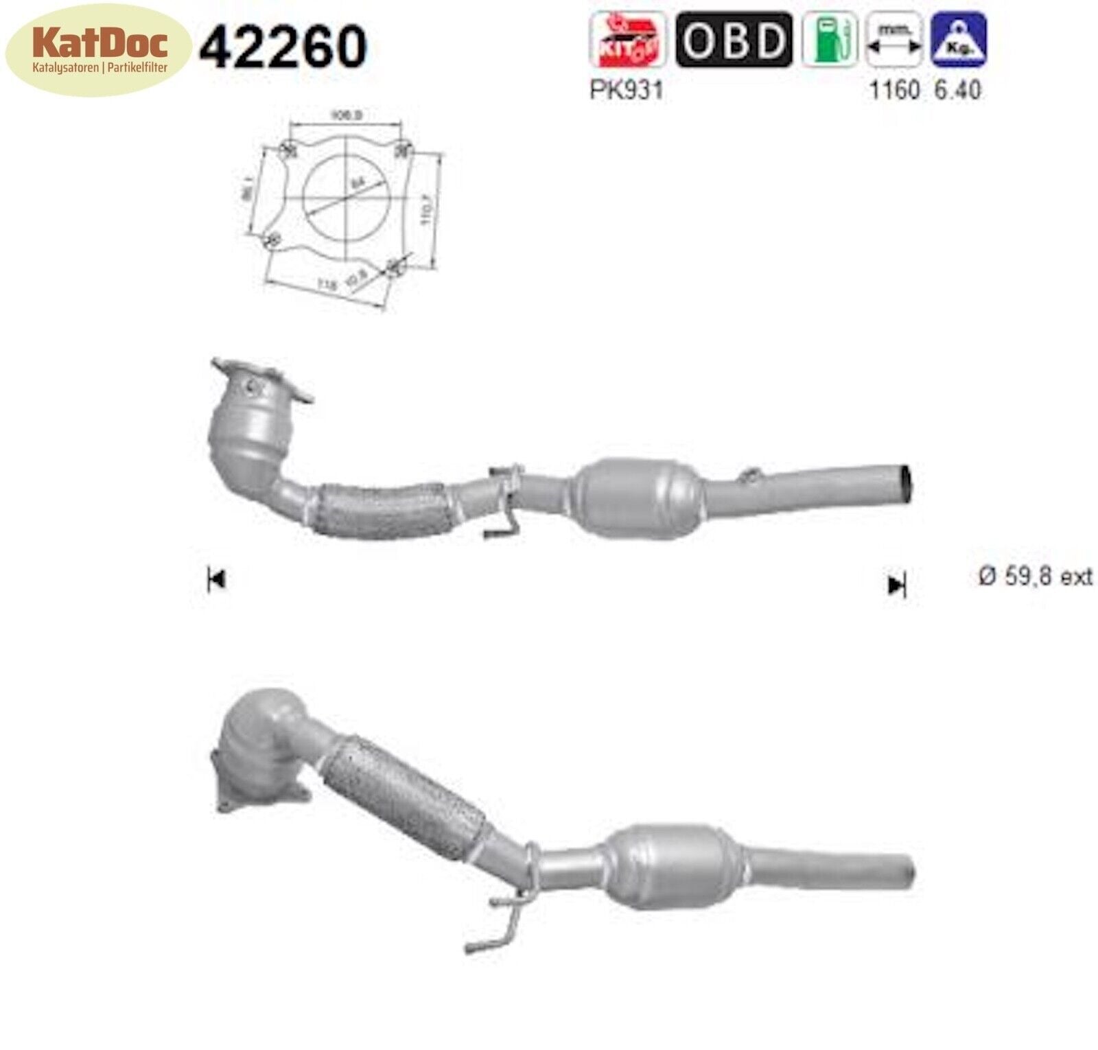Katalysator Audi A3, Seat Altea/XL/Leon/Toledo, Skoda Octavia/Superb, Euro 5 - KatDoc