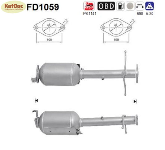 Ruß - Partikelfilter für Ford Tourneo Connect/Transit Connect, 1.8 TDCi, Euro 5 - KatDoc