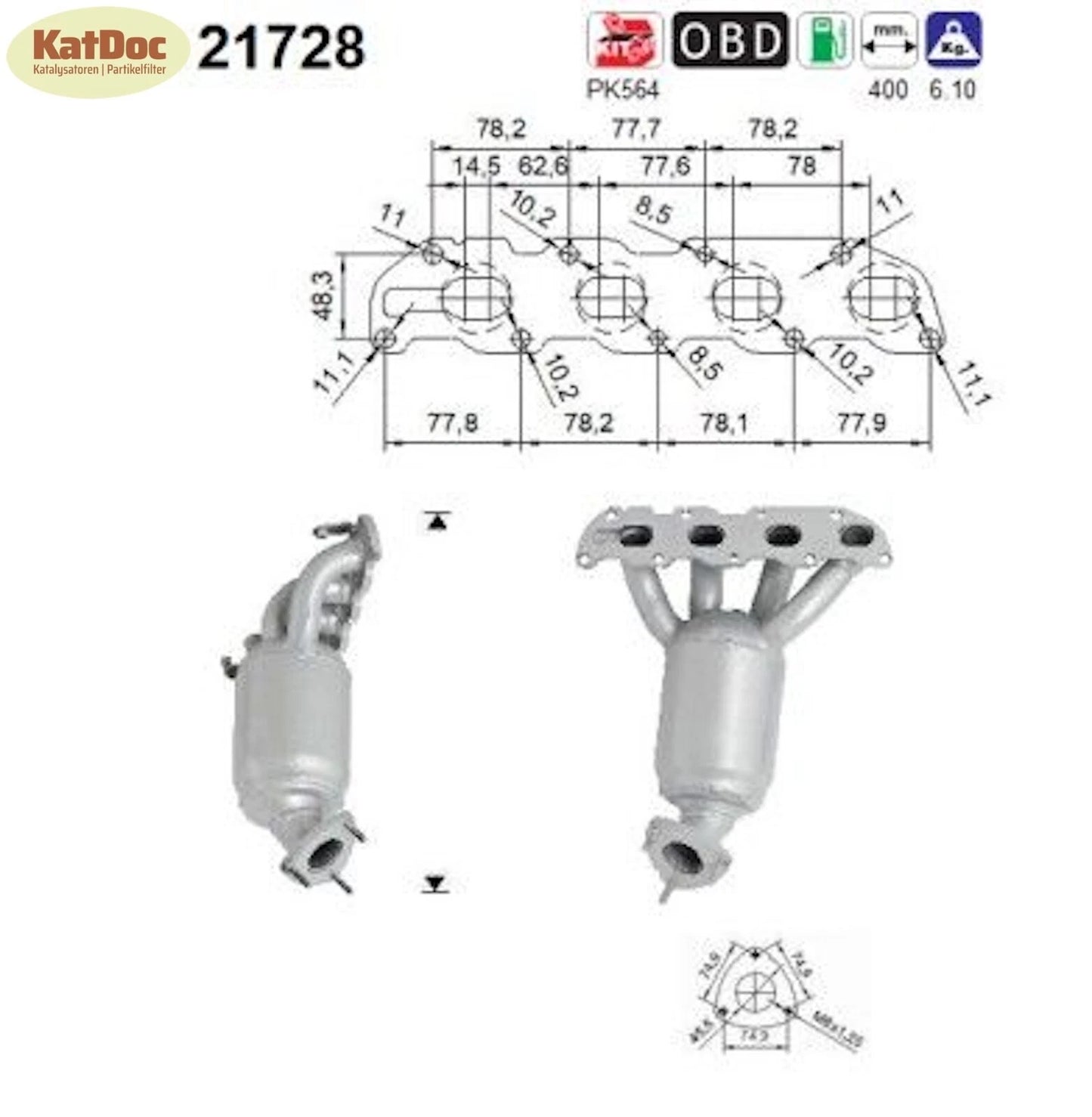 Katalysator für Opel Agila A/Astra G/H/Corsa C/Tigra TwinTop, 1.2/1.4, Euro 3 - KatDoc