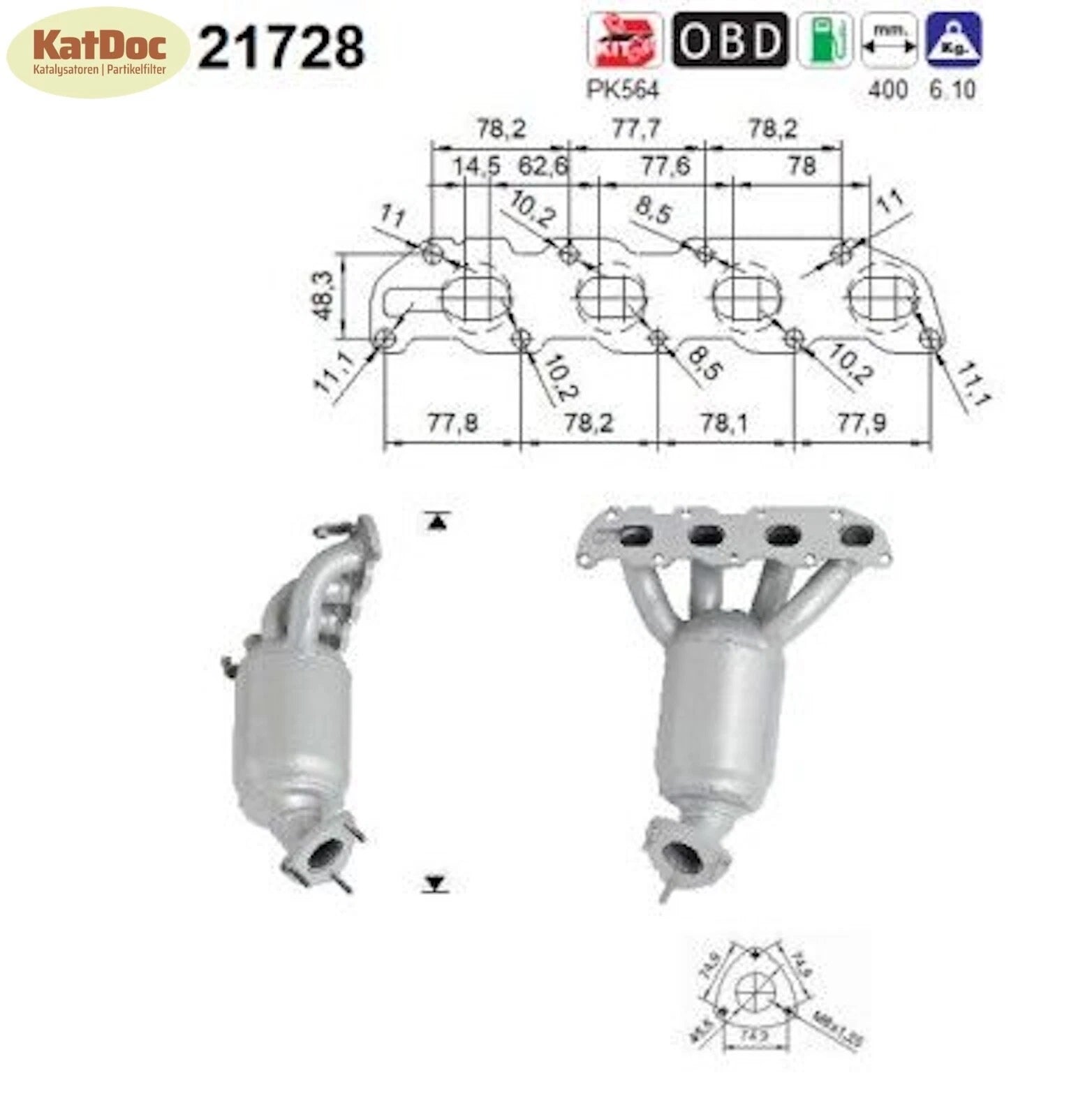 Katalysator für Opel Agila A/Astra G/H/Corsa C/Tigra TwinTop, 1.2/1.4, Euro 3 - KatDoc