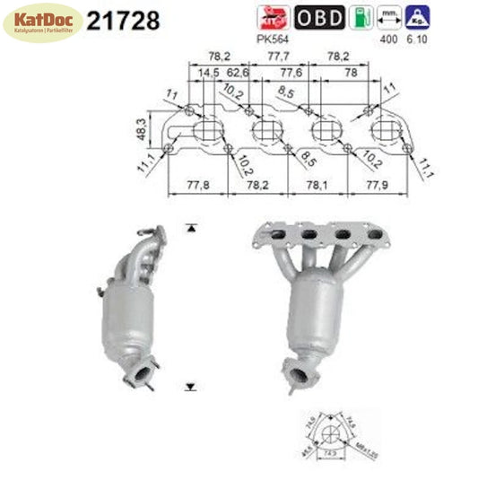 Katalysator für Opel Agila A/Astra G/H/Corsa C/Tigra TwinTop, 1.2/1.4, Euro 3 - KatDoc