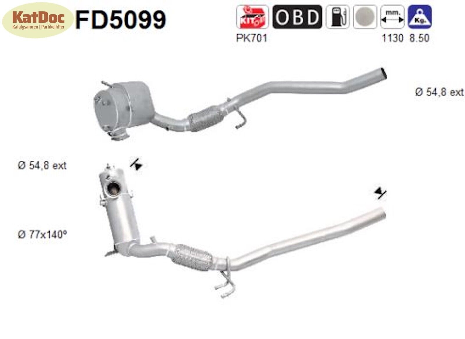 Ruß - Partikelfilter für VW Caddy, 2.0 TDI, 4motion, 16V, 62/81/103kW, Euro 5 - KatDoc