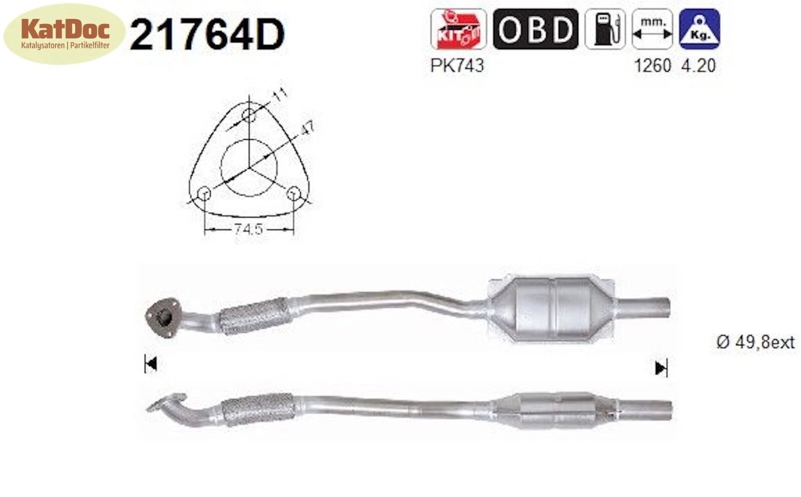 Katalysator für Opel Astra H, 1.7 CDTI, 74kW, Euro 4 - KatDoc