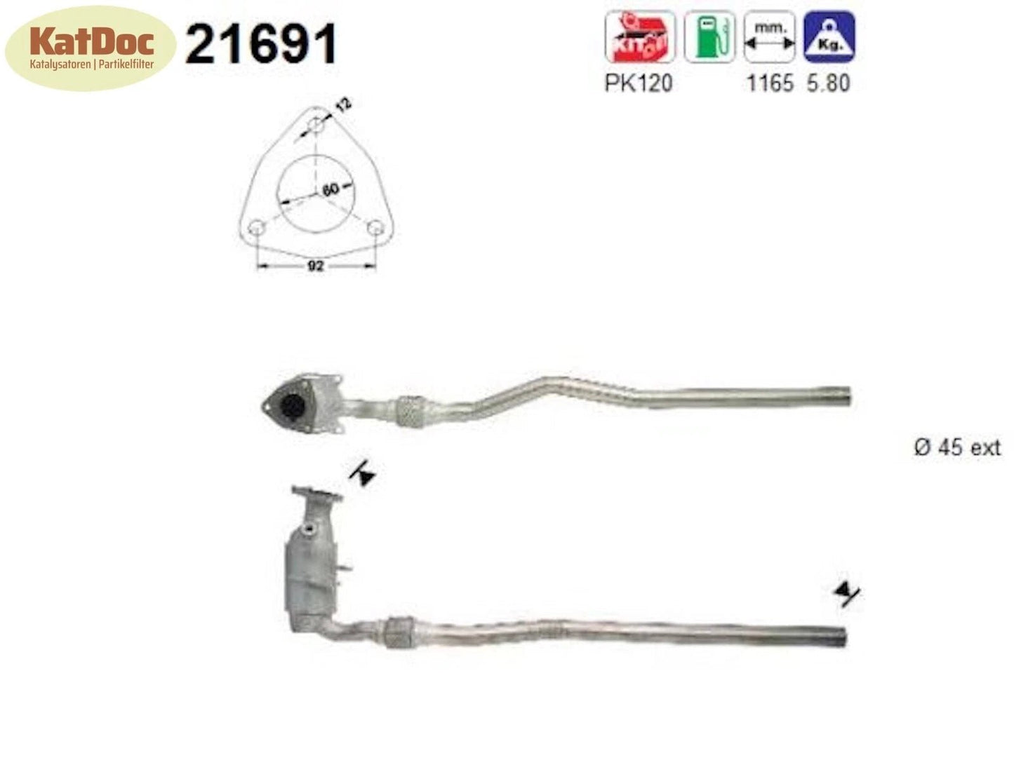 Katalysator für Opel Corsa B, 1.2 i 16V, 48kW, Euro 1&2 - KatDoc