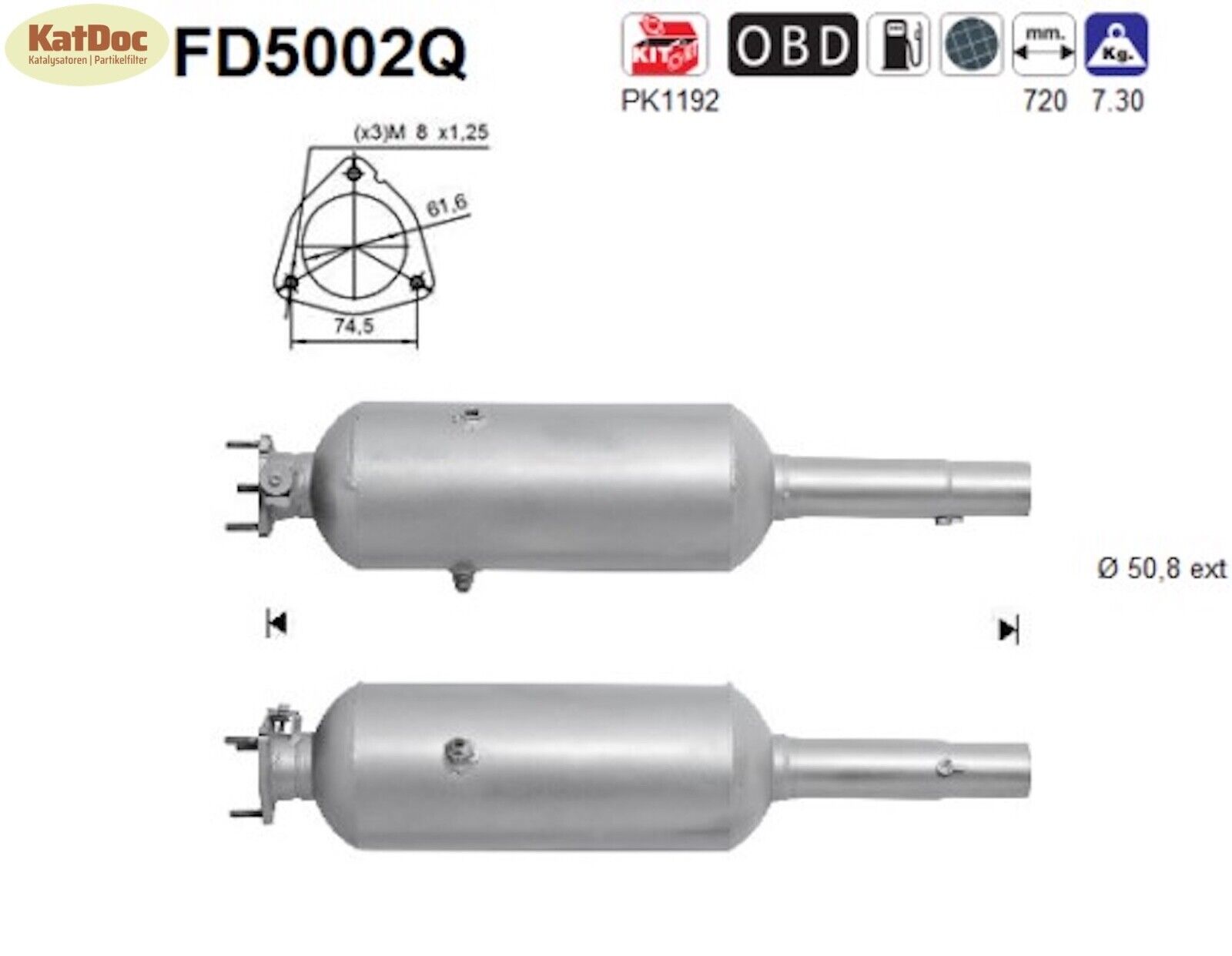 Ruß - Partikelfilter für Fiat Doblo, 1.9 JTD/D, Multijet, 88kW, Silizium, Euro 4 - KatDoc
