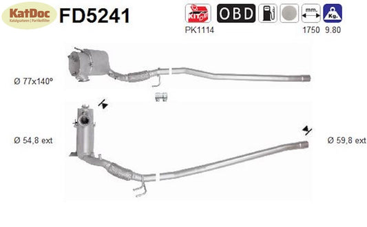 Ruß - Partikelfilter Audi A3, Seat Altea XL, Skoda Superb/Yeti, 2.0 TDI, Euro 5 - KatDoc