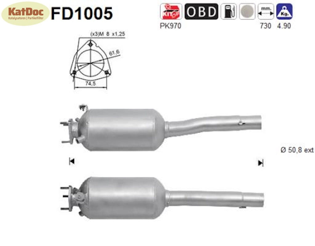 Ruß - Partikelfilter für Fiat Doblo, 1.3 JTD/D 16V Multijet, 62kW, Euro 4 - KatDoc