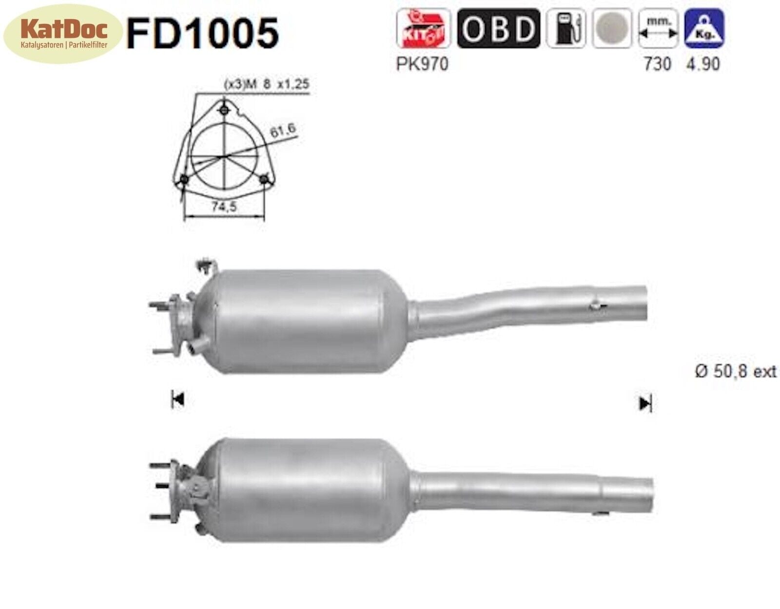 Ruß - Partikelfilter für Fiat Doblo, 1.3 JTD/D 16V Multijet, 62kW, Euro 4 - KatDoc