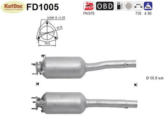 Ruß - Partikelfilter für Fiat Doblo, 1.3 JTD/D 16V Multijet, 62kW, Euro 4 - KatDoc