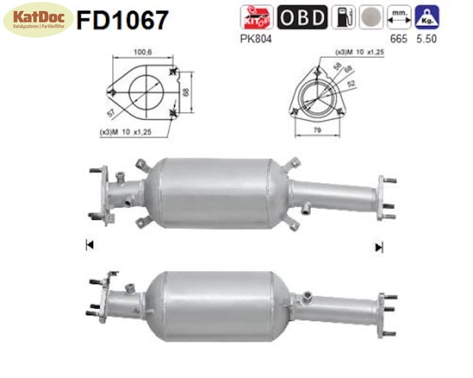 Ruß - Partikelfilter für Honda CR - V, 2.2 i - CTDi, 4WD, 103kW, Euro 4 - KatDoc