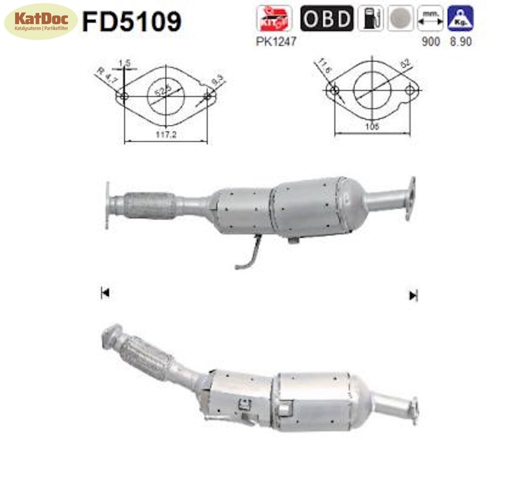 Ruß - Partikelfilter Nissan Qashqai 1/Qashqai+2, 1.5 dCi, 78/81kW, Euro 5 - KatDoc