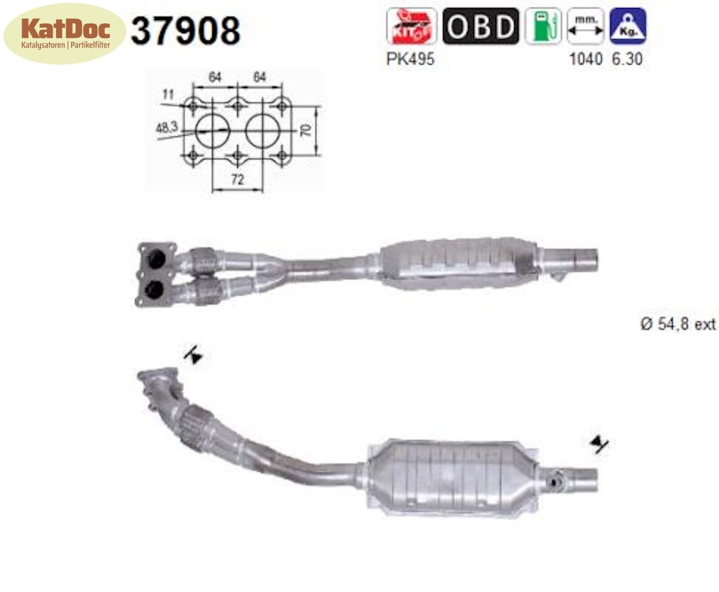 Katalysator für Skoda Octavia 1, VW Bora/Golf 4/New Beetle, 2.0, 85kW, Euro 3 - KatDoc