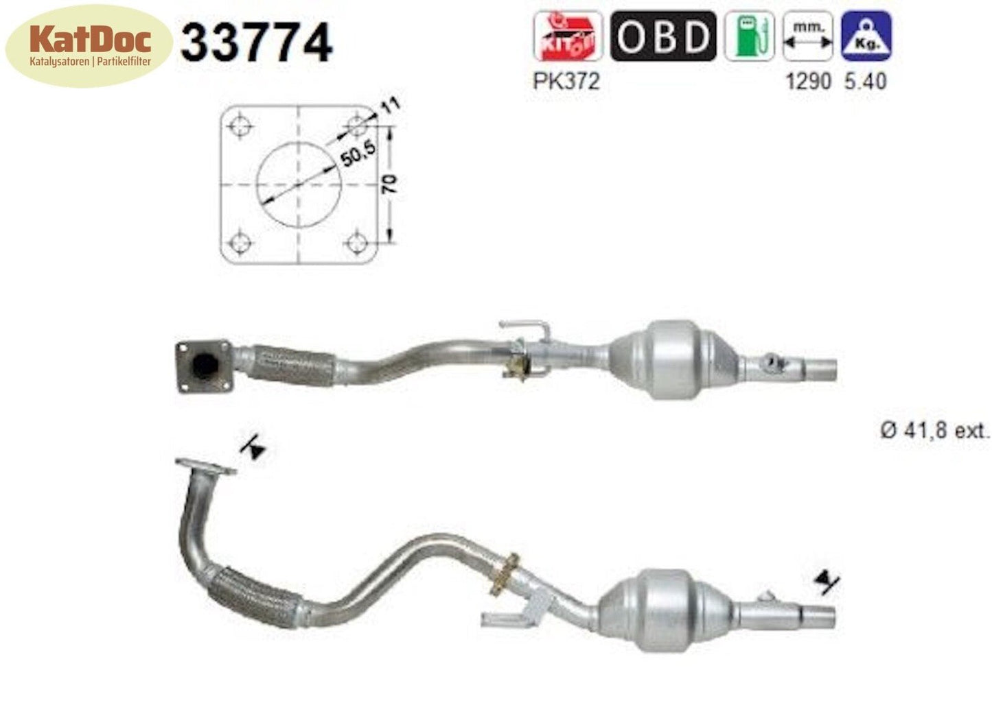 Katalysator für Seat Cordoba/Ibiza/Inca, VW Polo/Caddy, 1.0/1.4,37/44kW,Euro 3 - KatDoc