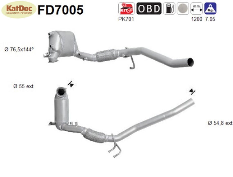 Ruß - Partikelfilter Audi, Seat, Skoda, VW, 1.9/2.0TDI, 55/66/77/103kW, Euro 4 - KatDoc