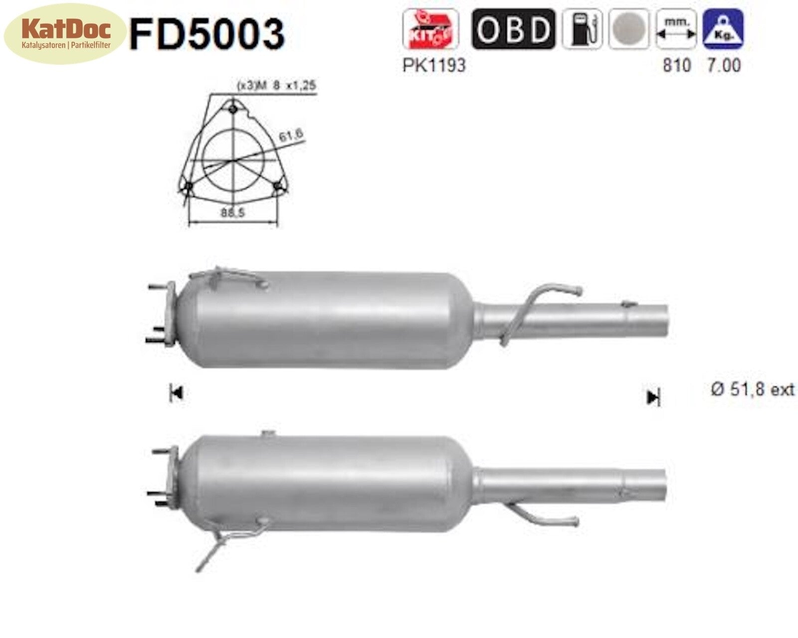 Ruß - Partikelfilter für Fiat Multipla 1.9 JTD 88kW, Euro 4 - KatDoc