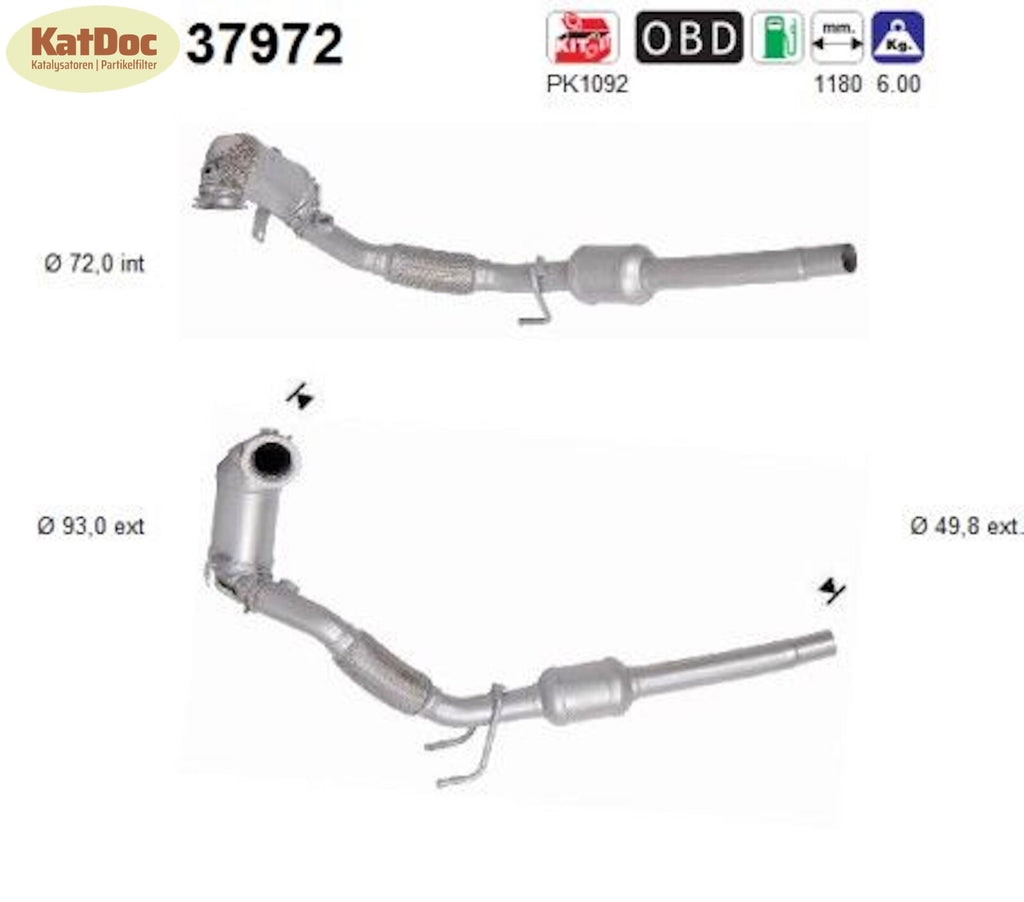 Katalysator für Skoda Yeti, VW Scirocco/Golf 6, 1.2/1.4, TSI, 77/92kW, Euro 6 - KatDoc