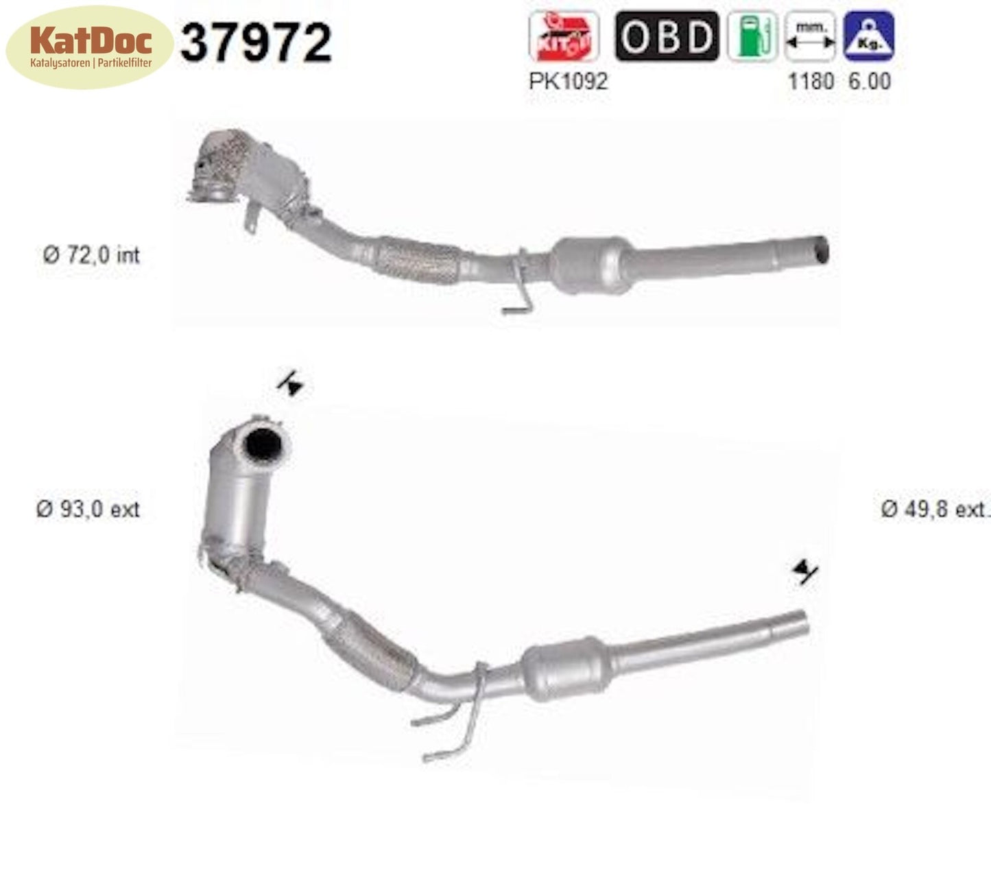 Katalysator für Skoda Yeti, VW Scirocco/Golf 6, 1.2/1.4, TSI, 77/92kW, Euro 6 - KatDoc