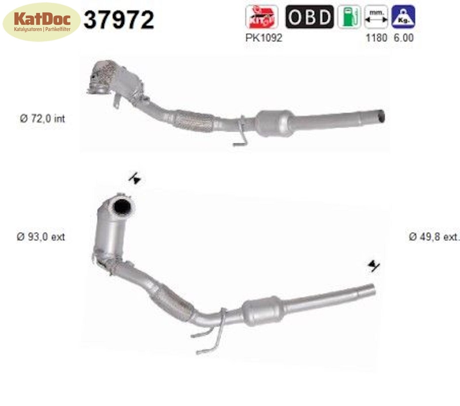 Katalysator für Skoda Yeti, VW Scirocco/Golf 6, 1.2/1.4, TSI, 77/92kW, Euro 6 - KatDoc