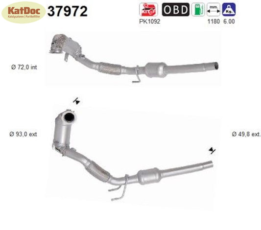 Katalysator für Skoda Yeti, VW Scirocco/Golf 6, 1.2/1.4, TSI, 77/92kW, Euro 6 - KatDoc