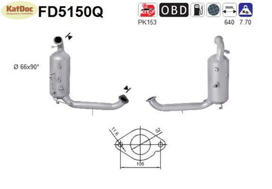 Ruß - Partikelfilter Volvo C30/S40/S80/V50/V70, 1.6D, 80/81kW, Silizium, Euro 5 - KatDoc