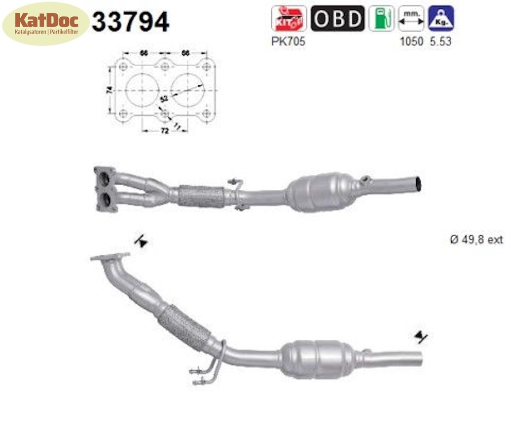 Katalysator Audi A3,Seat Leon/Altea,Skoda Octacia, VW Golf , 1.6, 75kW, Euro 4&5 - KatDoc