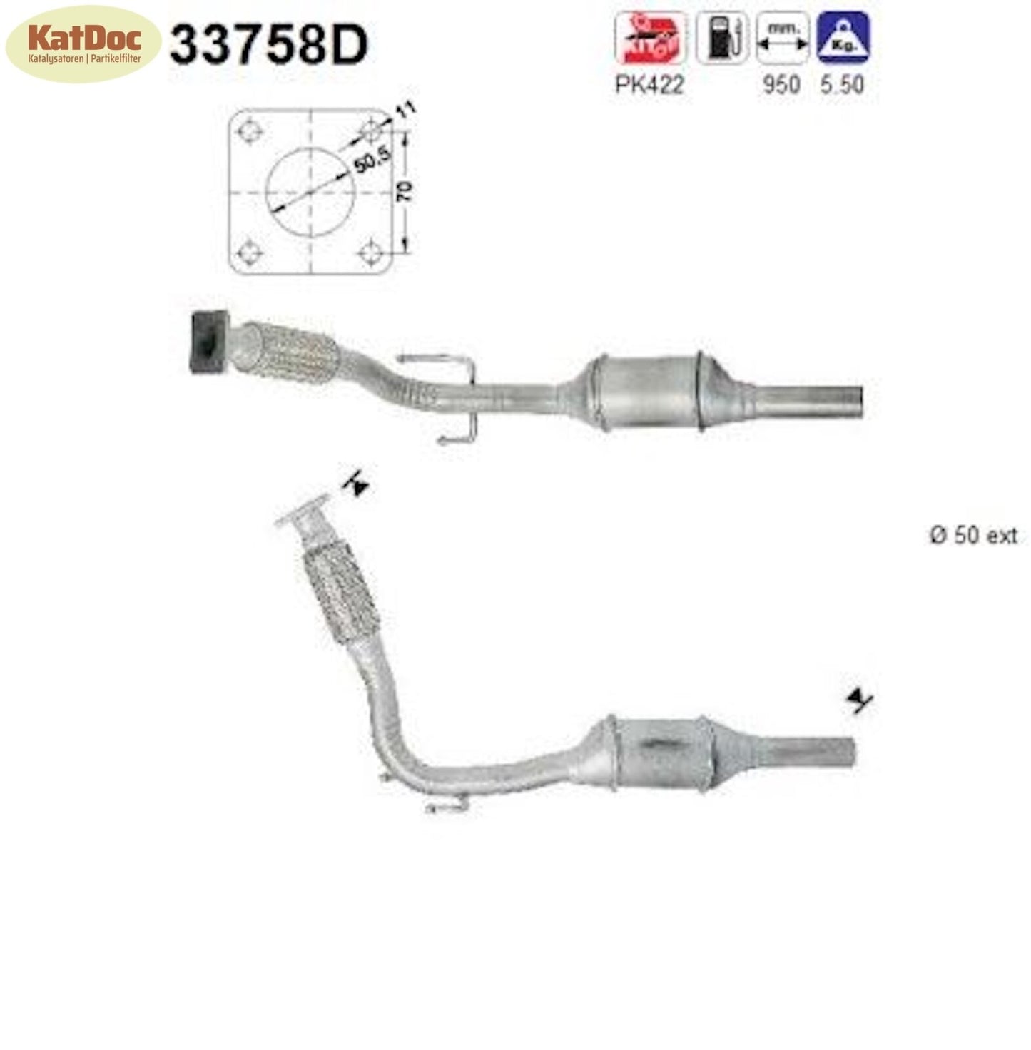 Katalysator für Seat Arosa, VW Polo/Lupo, 1.7/1.9 D/SDI, 44/47kW , Euro 1&2 - KatDoc