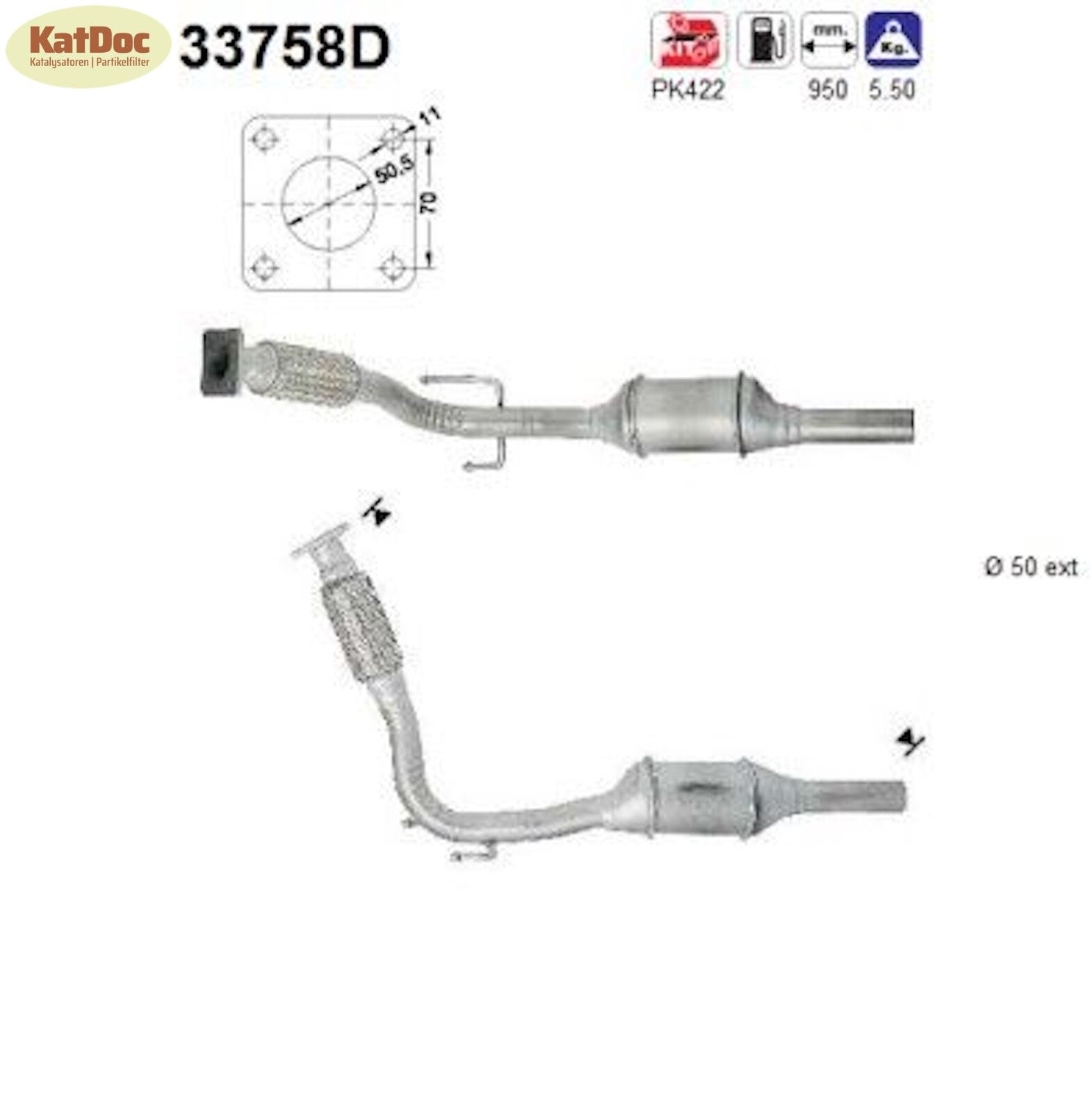 Katalysator für Seat Arosa, VW Polo/Lupo, 1.7/1.9 D/SDI, 44/47kW , Euro 1&2 - KatDoc