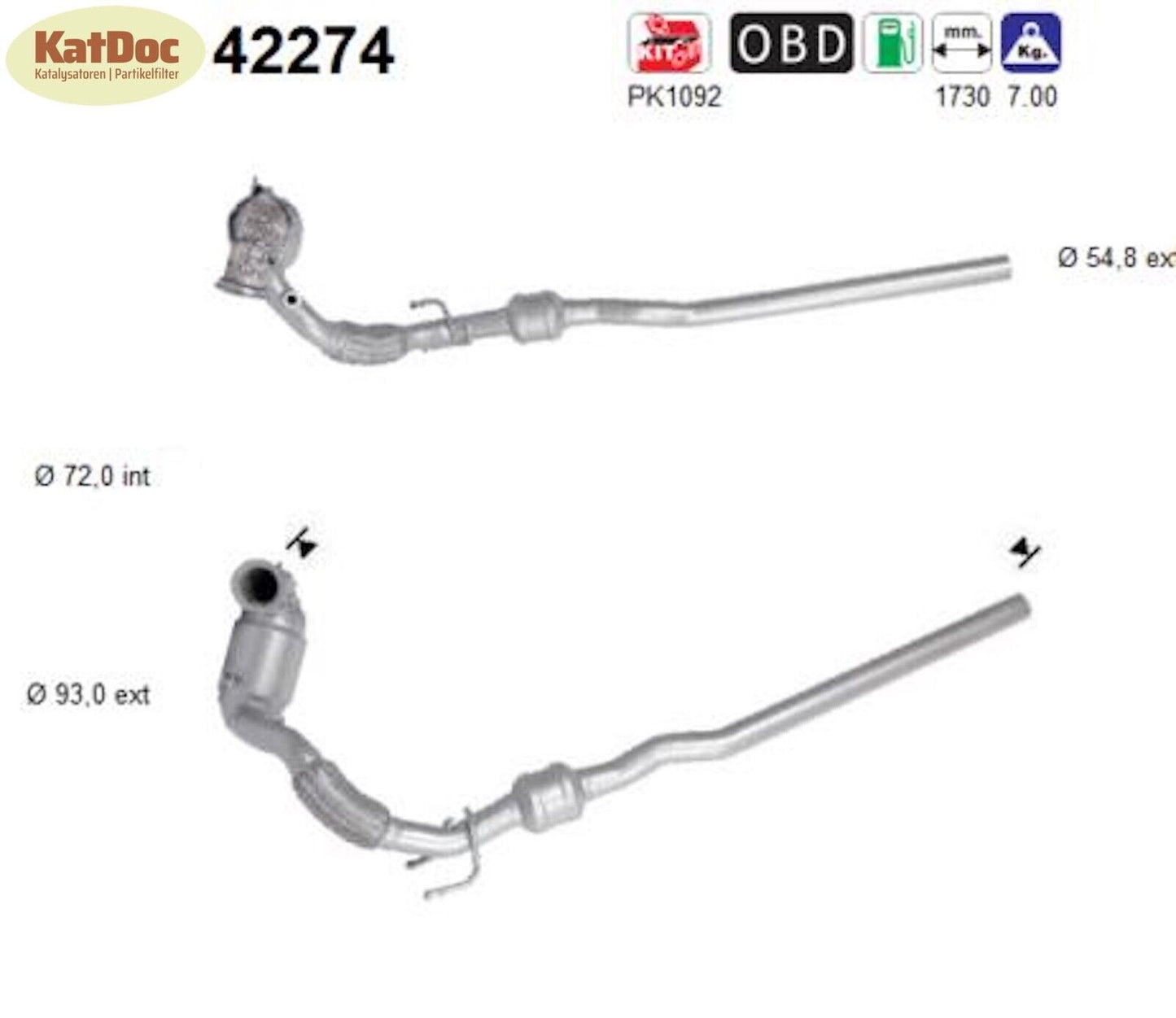 Katalysator Audi Q3, VW Tiguan, 1.4 TSI/TFSI, 92/110kW, Euro 6 - KatDoc