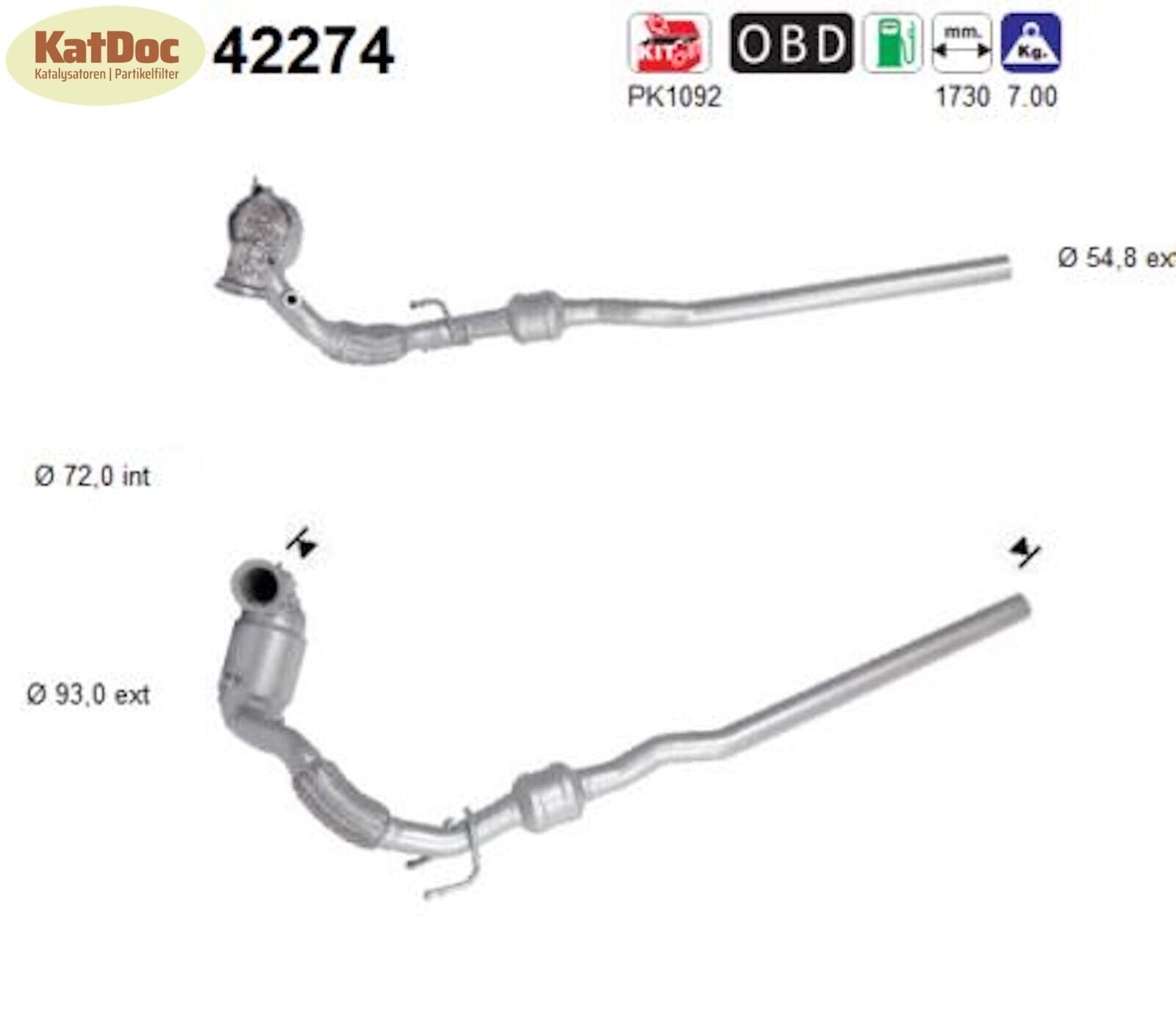 Katalysator Audi Q3, VW Tiguan, 1.4 TSI/TFSI, 92/110kW, Euro 6 - KatDoc