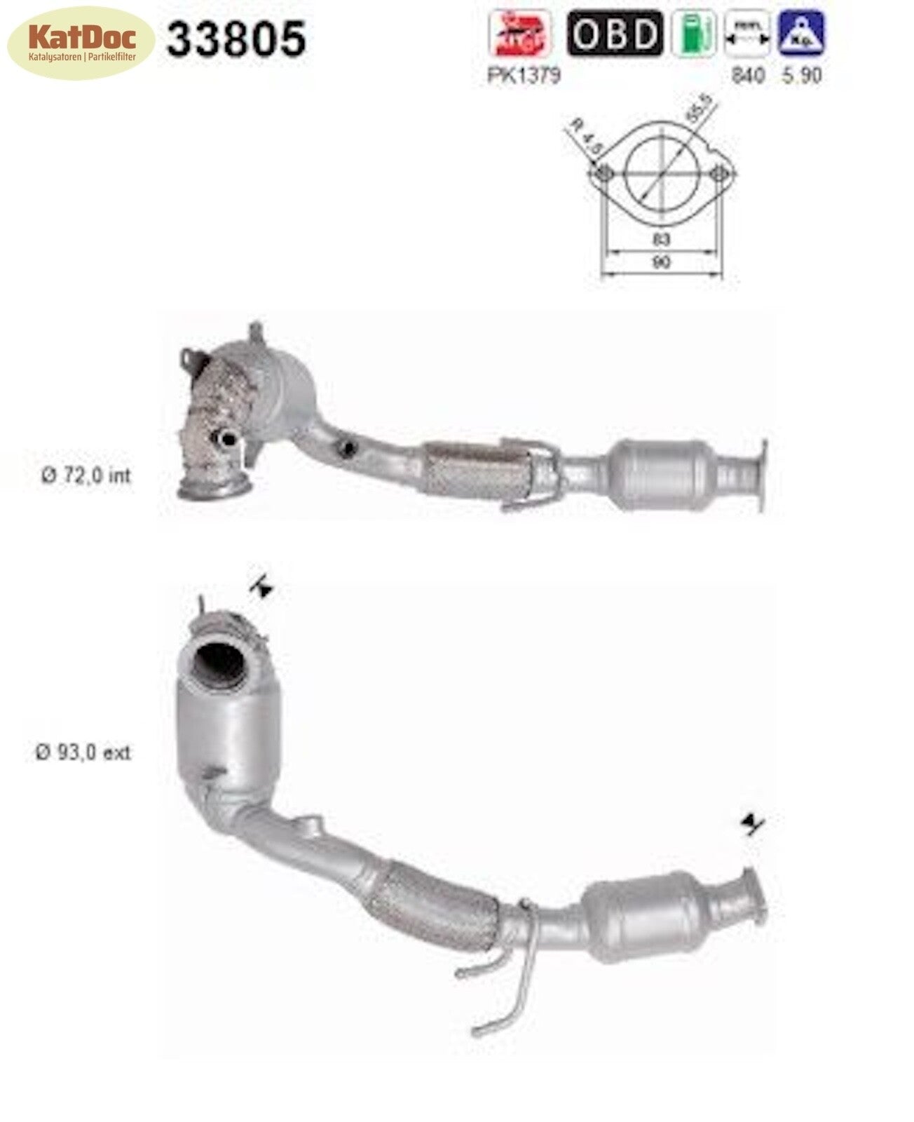 Katalysator für Seat Arona/Ibiza, Skoda Scala/Kamiq, 1.0 TGI, 66kW, Euro 6 - KatDoc