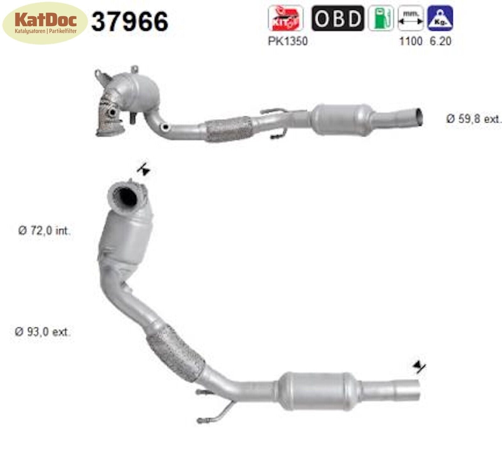 Katalysator Audi/Seat/Skoda/VW, 1.5, TFSI/TSI, 96/110kW, Euro 6 - KatDoc