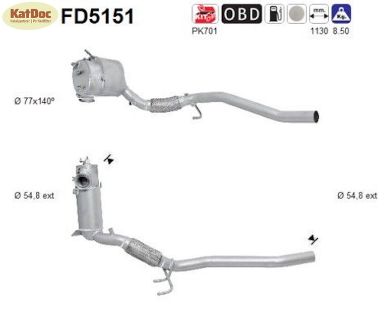 Ruß - Partikelfilter für Audi/Seat/Skoda/VW, 1.6/2.0 TDI, Euro 5 - KatDoc