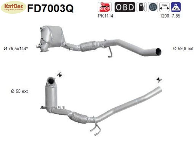 Ruß - Partikelfilter für Audi, Seat, VW, 2.0 TDI, 125kW, Silizium, Euro 4 - KatDoc