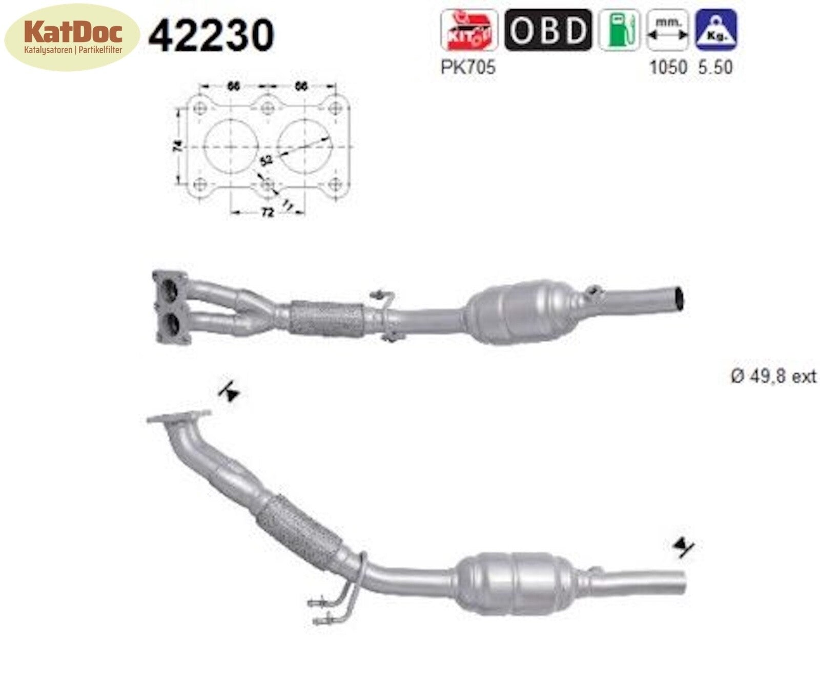Katalysator Audi A3,Seat Toledo/Altea,Skoda Octavia,VW Touran/Golf5,1.6,Euro 3 - KatDoc