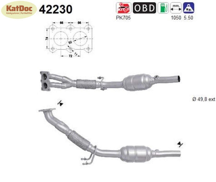 Katalysator Audi A3,Seat Toledo/Altea,Skoda Octavia,VW Touran/Golf5,1.6,Euro 3 - KatDoc