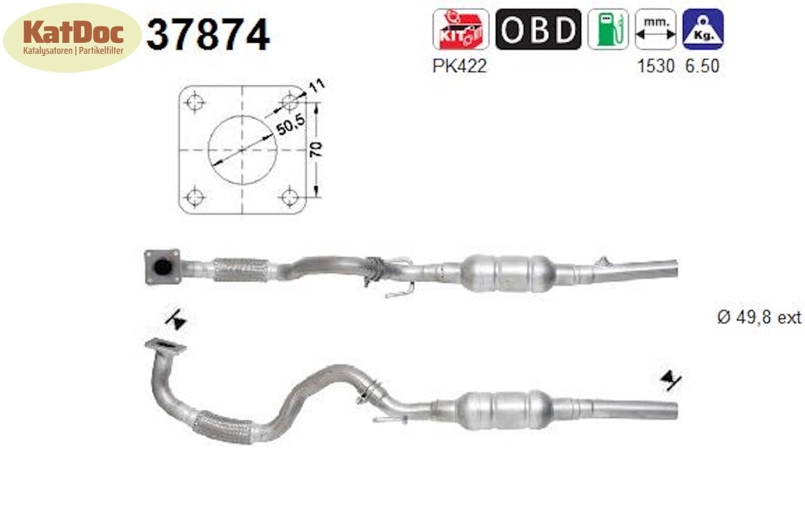 Katalysator für Seat Leon/Toledo, VW Bora/Golf 4, 1.6, 16V, 77kW, Euro 4 - KatDoc