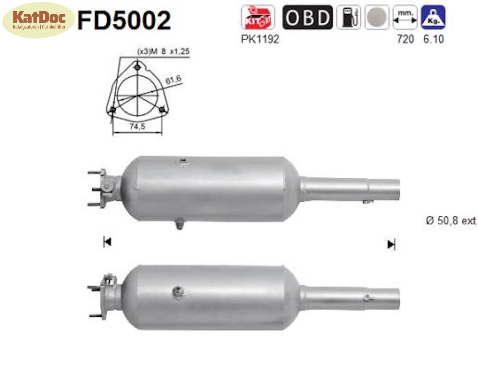 Ruß - Partikelfilter für Fiat Doblo, 1.9 JTD/D, Multijet, 88kW, Euro 4 - KatDoc