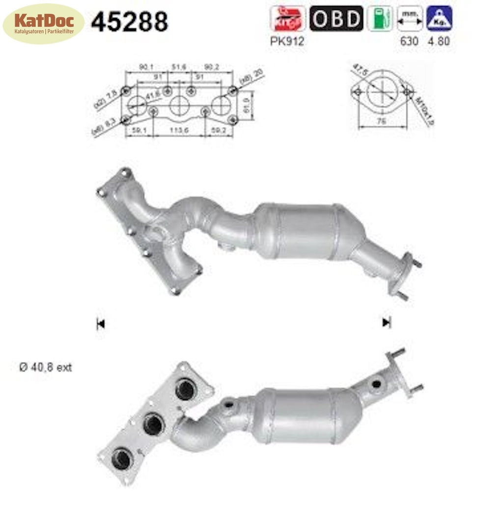 Katalysator BMW 5er/6er/7er, 530/630/730 i xi Li, 3.0, 190kW, 630mm, Euro 4 - KatDoc