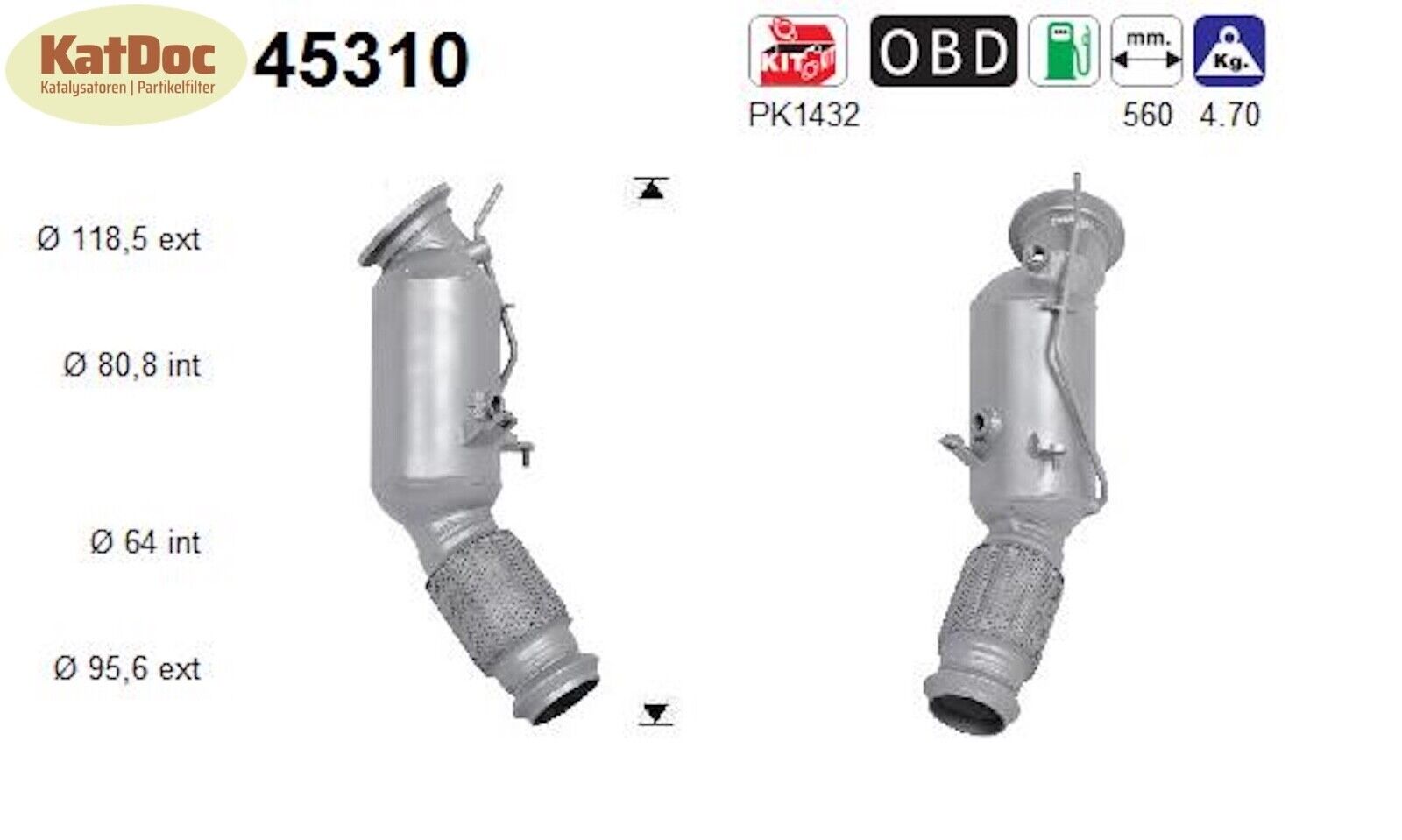 Katalysator für BMW 1er/2er/3er/4er/5er/6er/X3/X4, Euro 6 - KatDoc