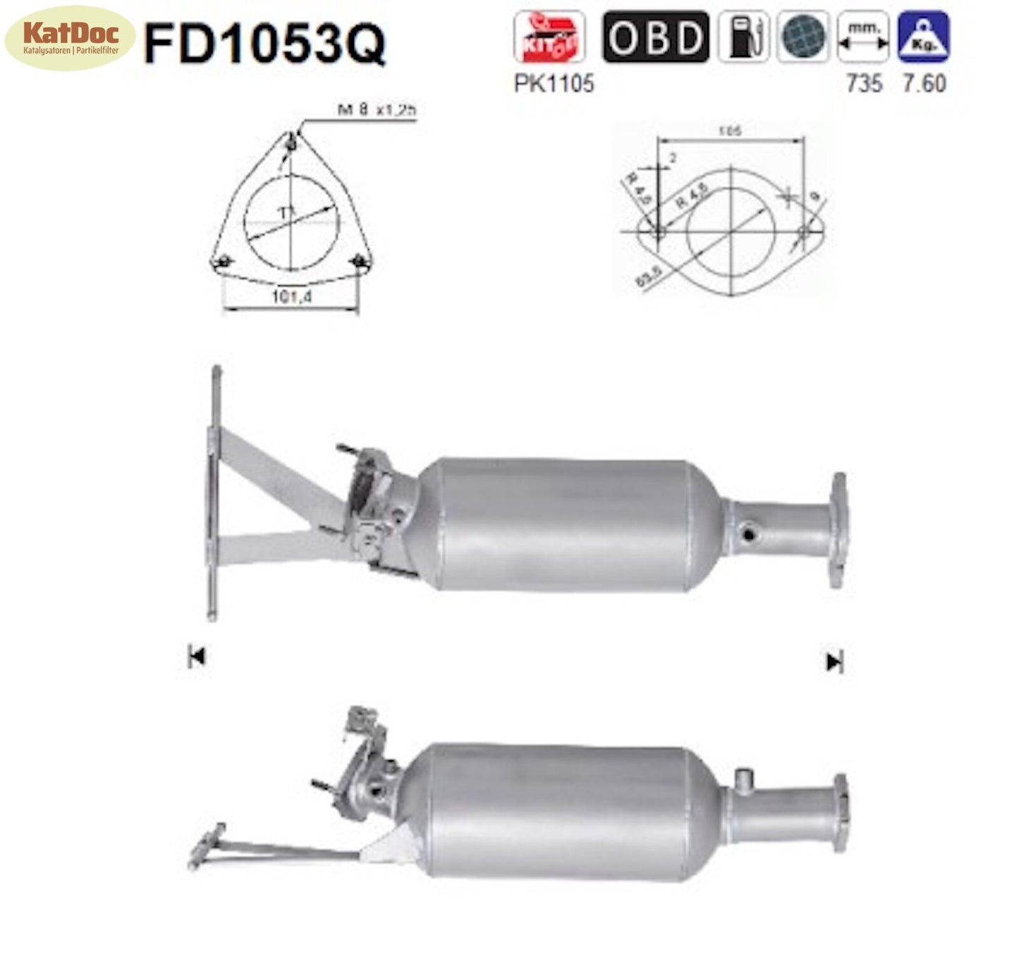 Ruß - Partikelfilter für Volvo S60/V70, 2.4 D/D5, 93/120/136kW, Silizium, Euro 4 - KatDoc