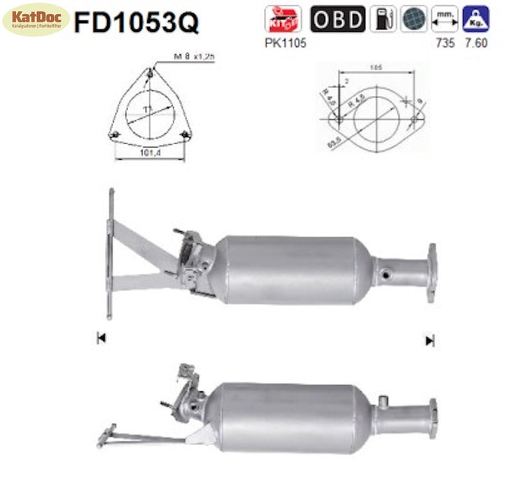Ruß - Partikelfilter für Volvo S60/V70, 2.4 D/D5, 93/120/136kW, Silizium, Euro 4 - KatDoc