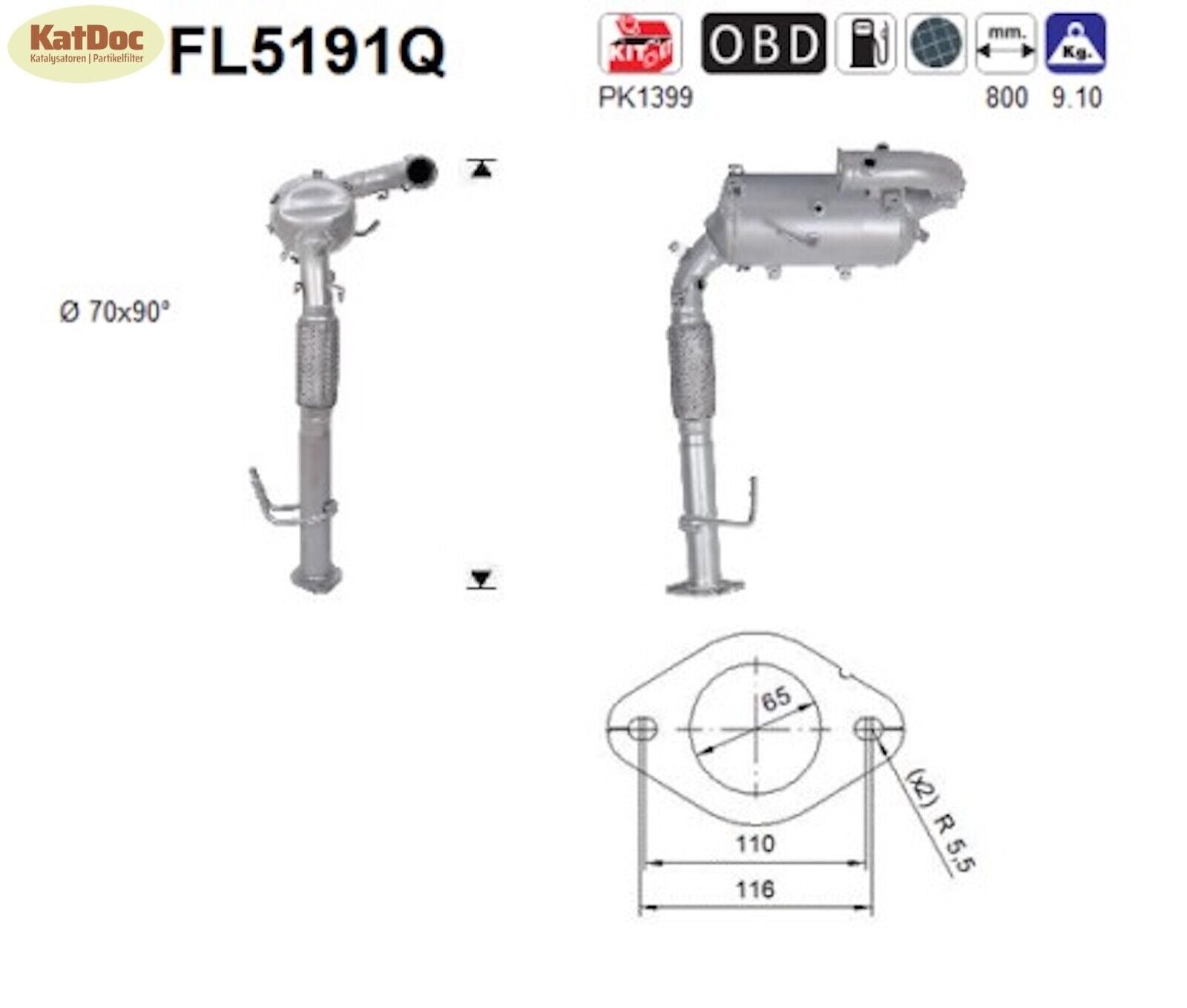 Ruß - Partikelfilter für Ford Galaxy/Mondeo/S - Max, 2.0 TDCi, Silizium, Euro 6 - KatDoc