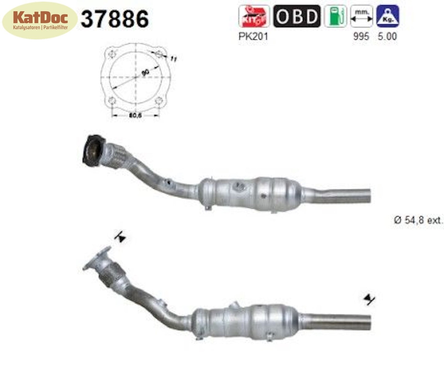 Katalysator Audi A3,Seat Toledo/Leon,Skoda Octavia,VW Beetle/Golf4/Bora,Euro 3 - KatDoc